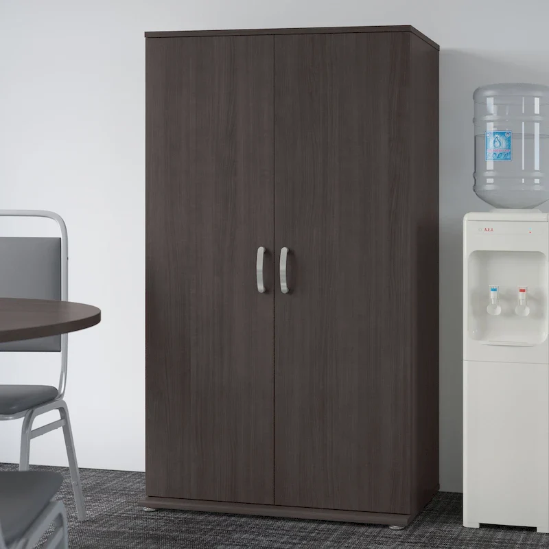 Tall Storage Cabinet with Doors & Shelves – Storm Gray / White / Platinum Gray