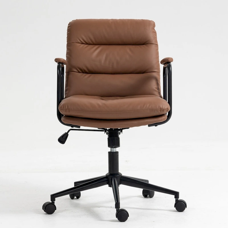 Office Chair,Mid Back Home Office Desk Task Chair with Wheels and Arms Ergonomic PU Leather Computer Rolling Swivel Chair