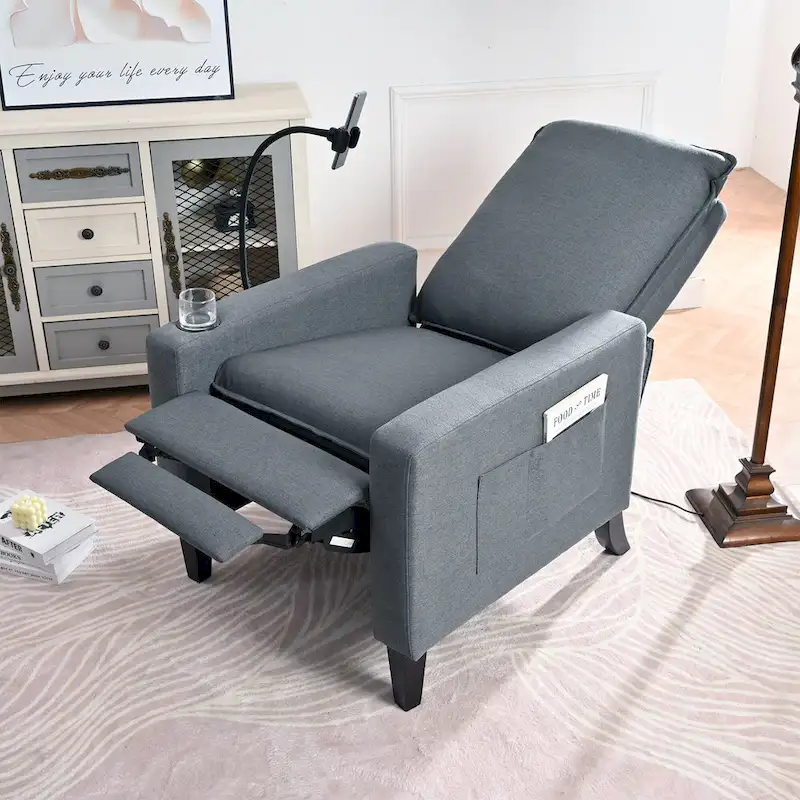Modern Fabric Manual Recliner with Phone Holder, Cup Holder, Footrest