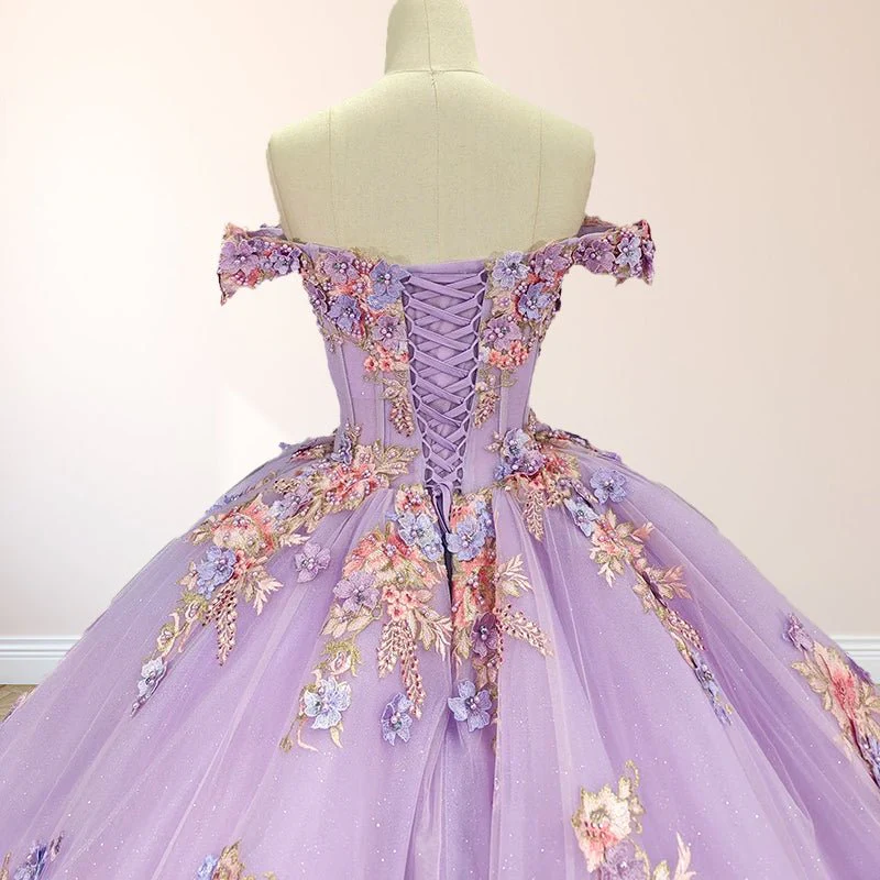 Princess Off the Shoulder Appliques Chapel Train Quinceanera Dresses