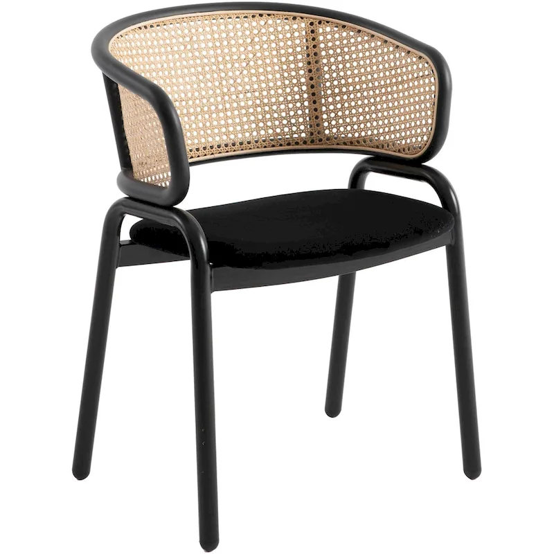 Wicker Back Dining Chair with Velvet Seat and Metal Legs