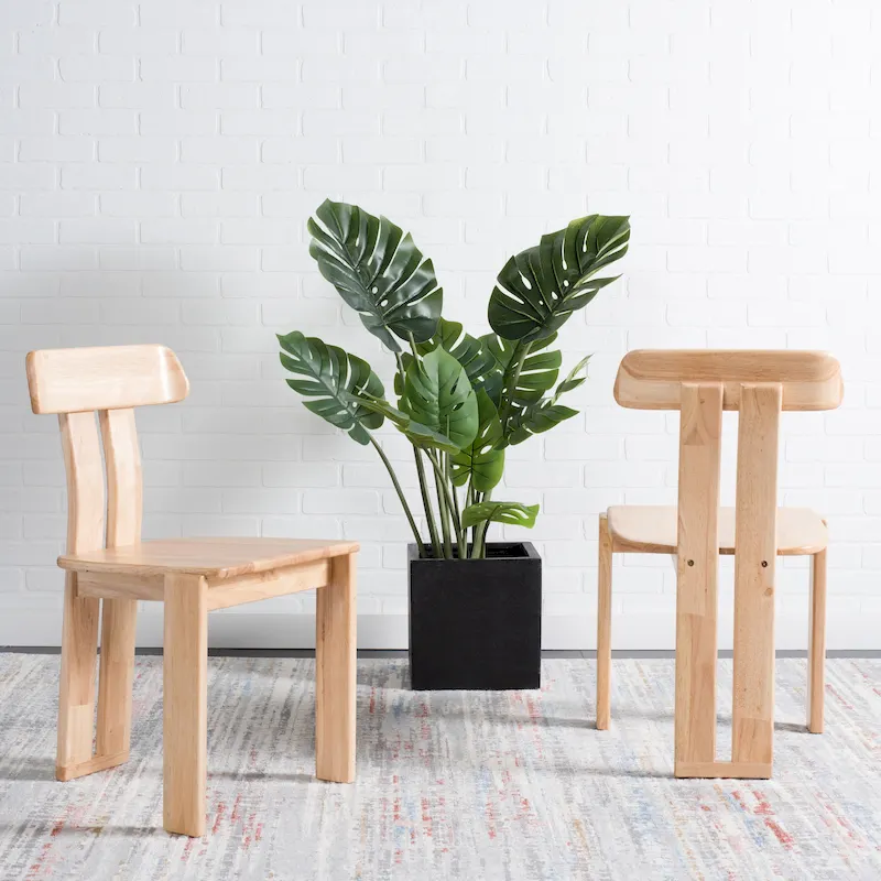Mid-Century Modern Wood Dining Chair with Tripod Base – Light Blond / Walnut / Black