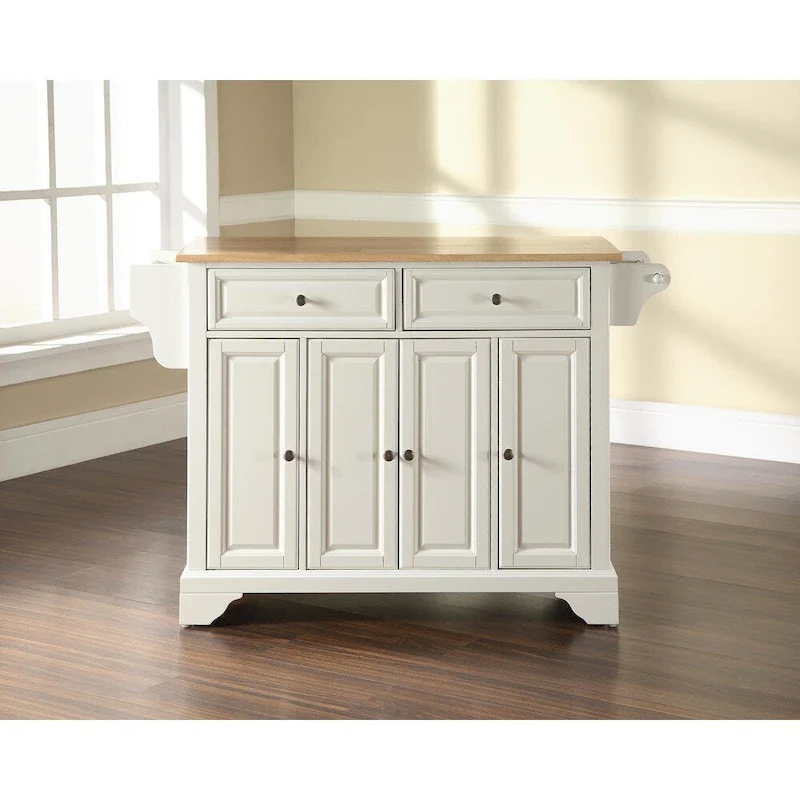 White Stationary Kitchen Island with Stainless Steel Top, 1-2 Person