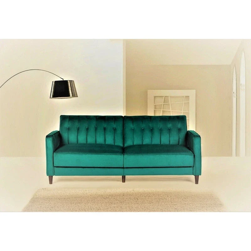 Luxury Velvet Tufted Sofa Bed with Wooden Legs – 3-Seater Sleeper