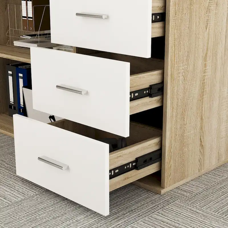 Timechee 55-inch L Shaped Office Computer Desk w/ Drawers, Wood