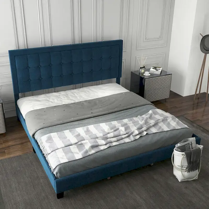 Adjustable Bed Frame with Upholstered Button Tufted Headboard