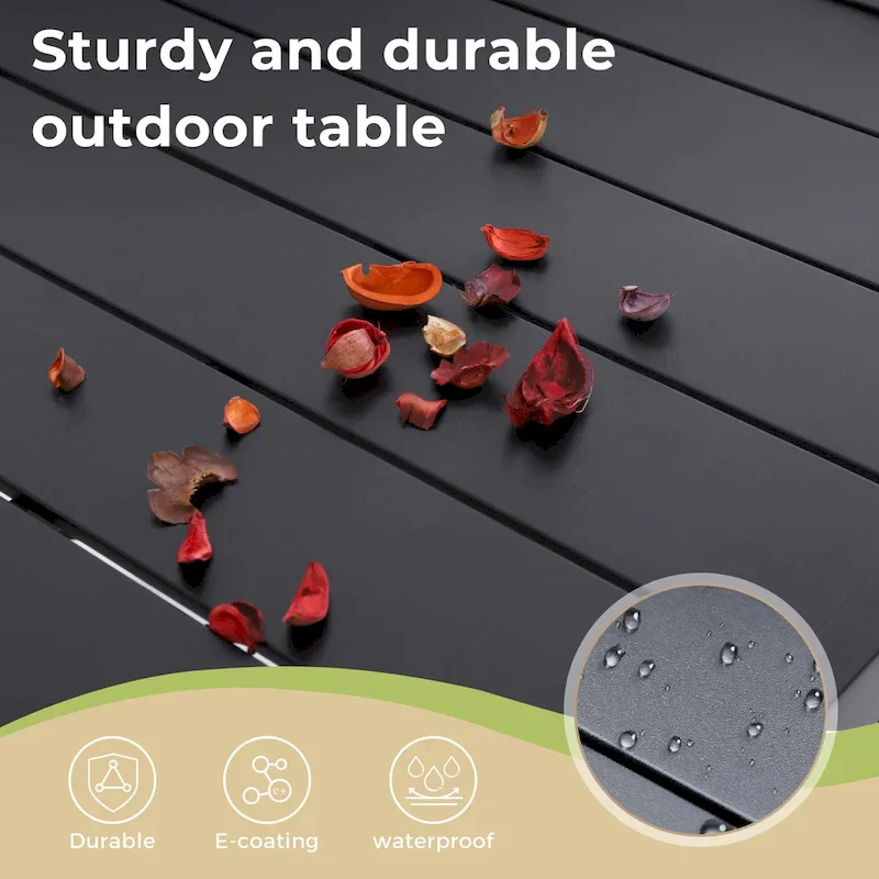 MAISON ARTS Patio Dining Set 7 Piece Metal Rectangle Patio Table with 2.6  Umbrella Hole and 6 Metal Dining Chairs, Black