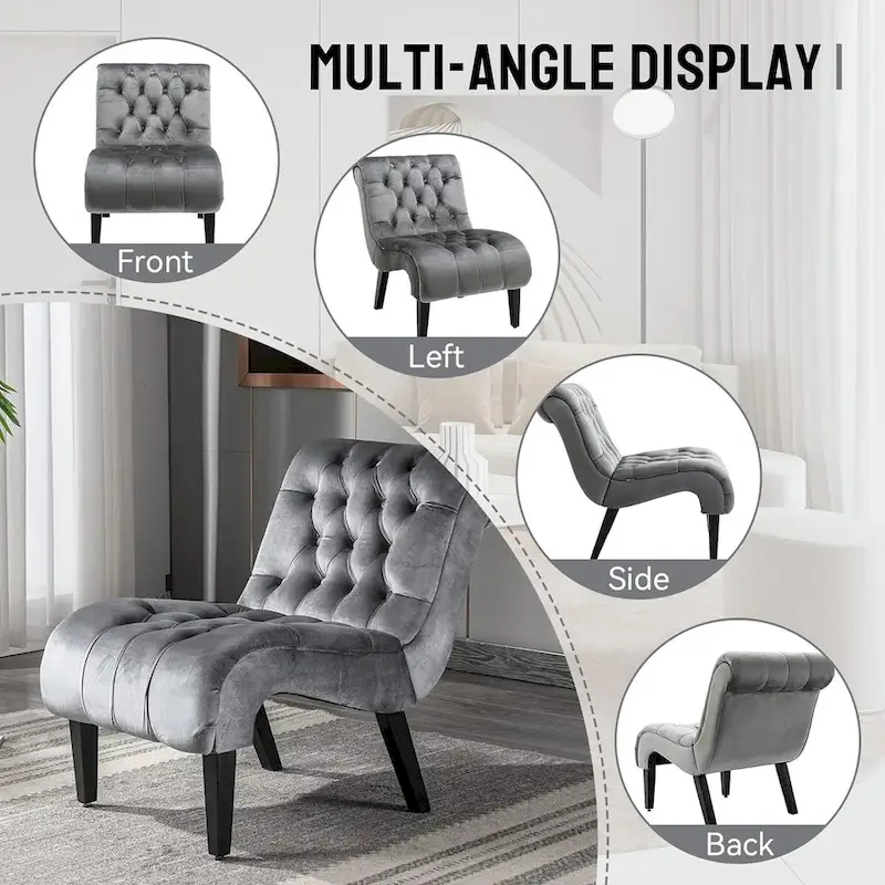 Velvet Armless Accent Chair, Button Tufted Slipper Chair, Side Chair, Lounge Chair