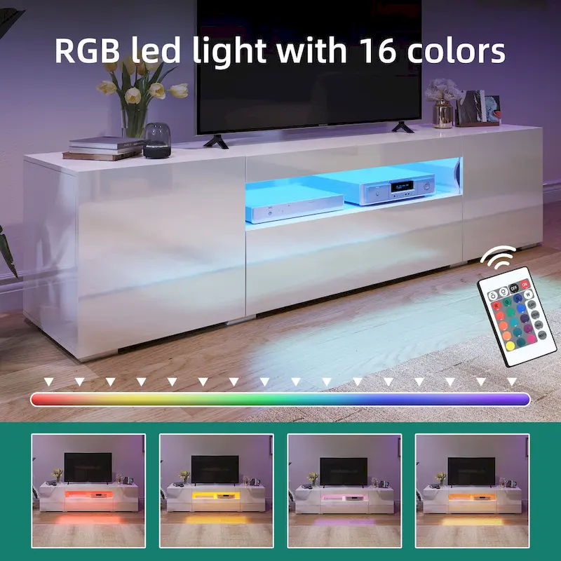 Moasis 70-inch High Glossy Wood TV Stand LED Entertainment Center Media Console