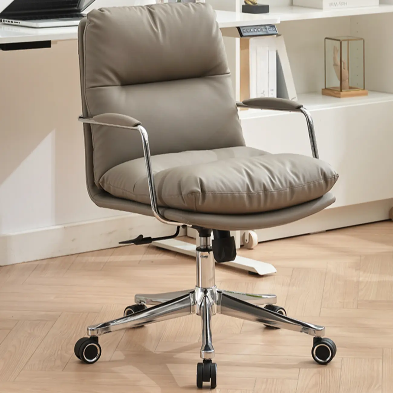 Modern Leather Mid-Back Ergonomic Swivel Office Chair