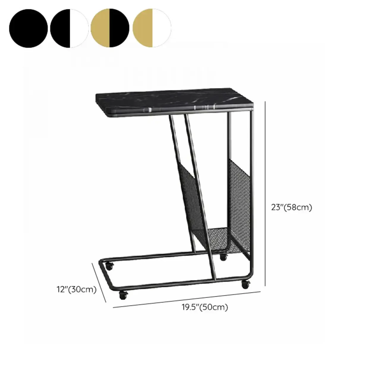 Metal C-Shaped Marble Top End Table with Magazine Rack