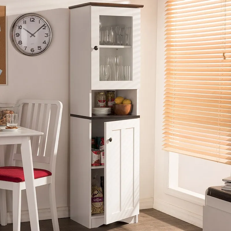 Traditional White Wood Kitchen Pantry Storage Cabinet | Freestanding Cupboard with Shelves