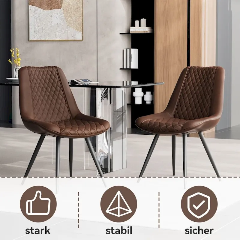 Leather Dining Chair with Metal Legs