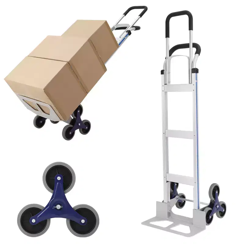 650 lb Stair Climbing Hand Truck Dolly, Heavy Duty Aluminum 2-in-1 Convertible Cart with Tri-Wheel Design & Dual Grip Handles