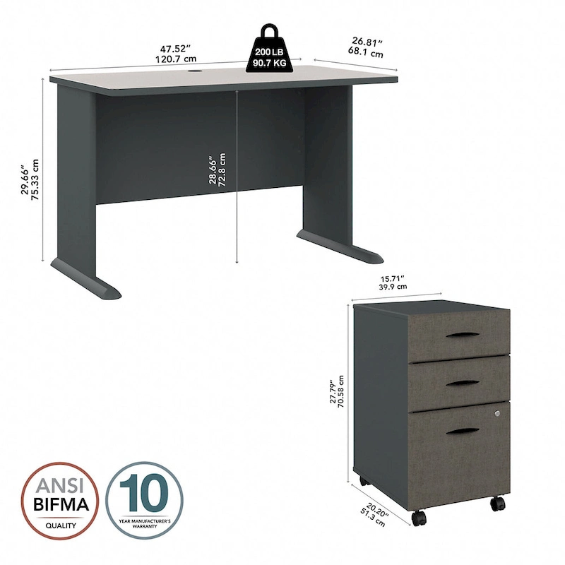 Series A 48W Desk with Mobile File Cabinet by Bush Business Furniture