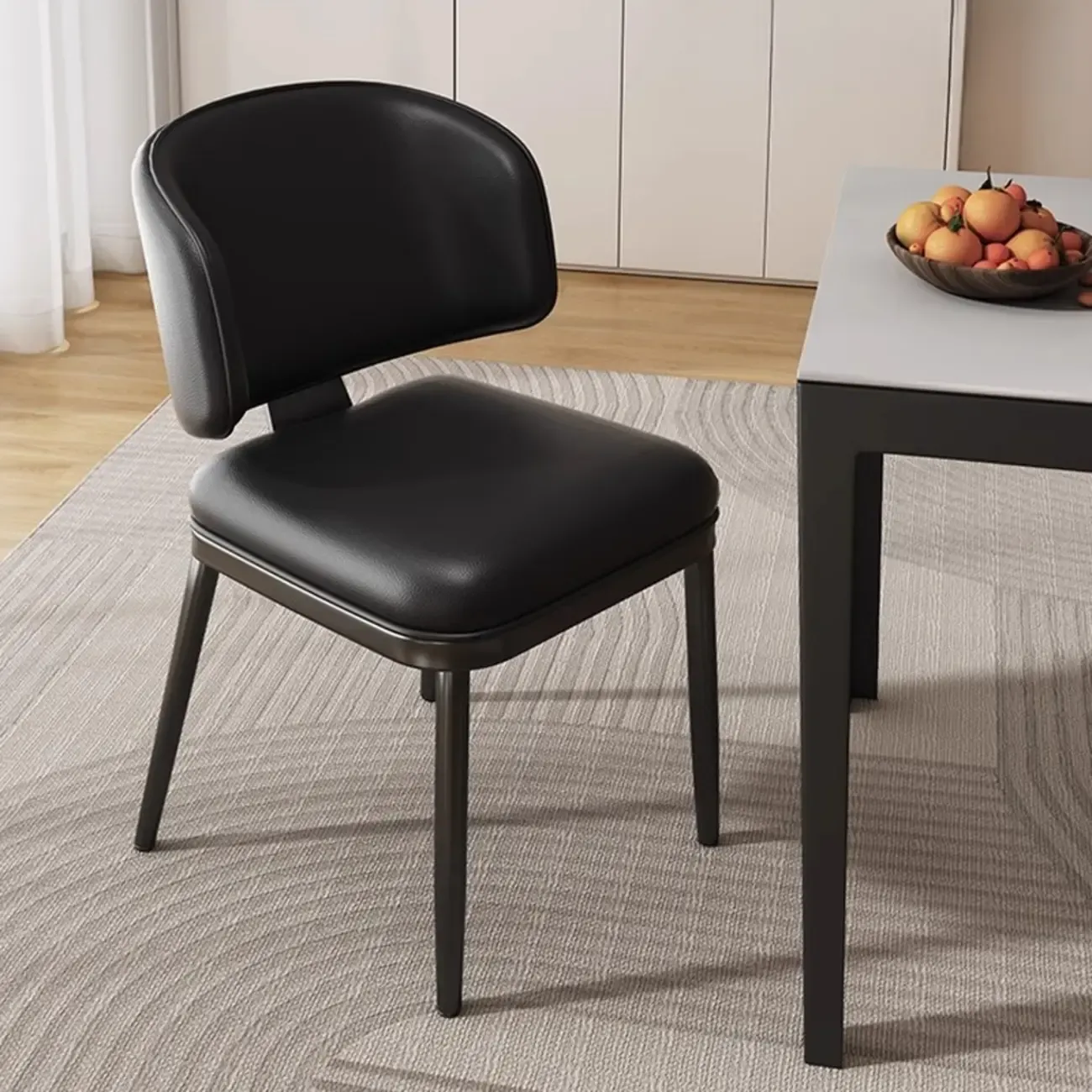 Art Deco Armless Faux Leather Low Back Dining Chair