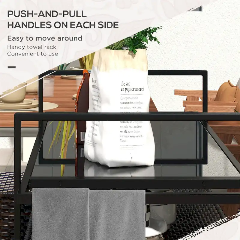 Patio Serving Cart with Glass Top