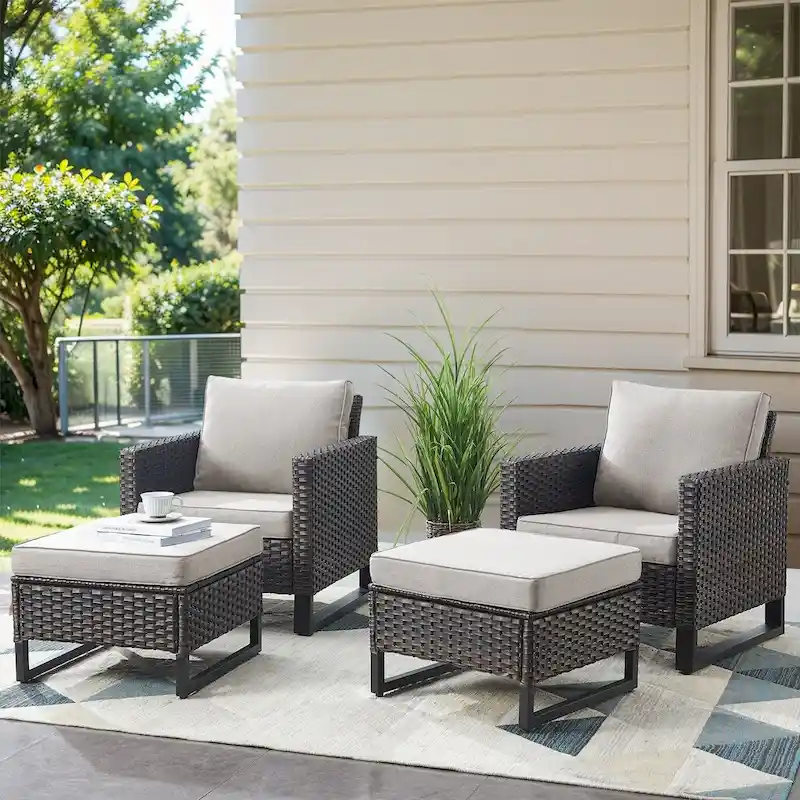 4 Pieces Wicker Outdoor Patio Chair Ottomans - Brown