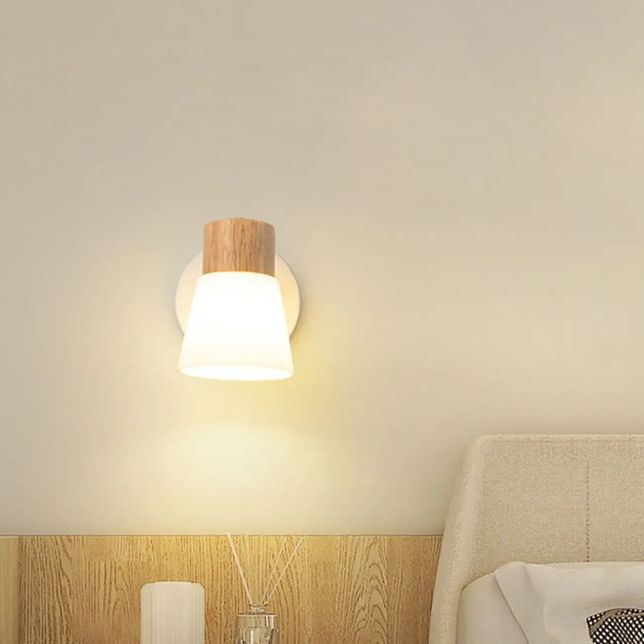 Mini White Natural Wood Metal Wall Sconce
