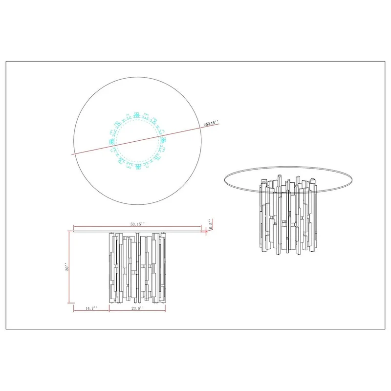 Round Glass Table with Steel & Golden Cluster Design Base