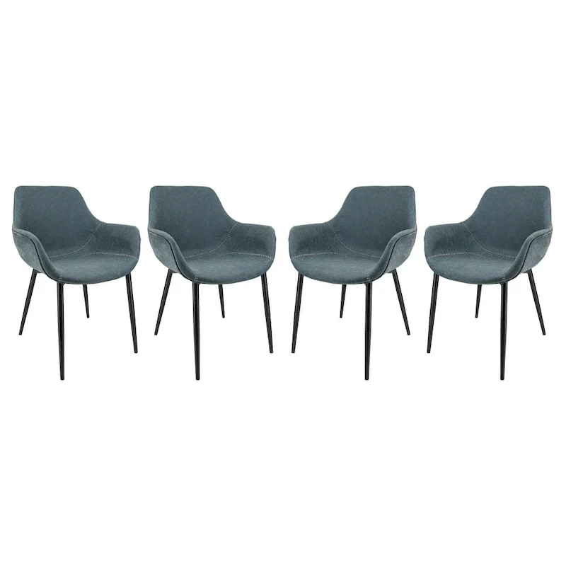 Leather Dining Chair with Iron Legs Set of 4 Modern Accent Armchair