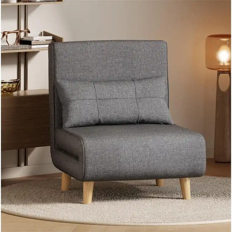 Grey 3-in-1 Convertible Sofa Bed Chair, Single, Linen