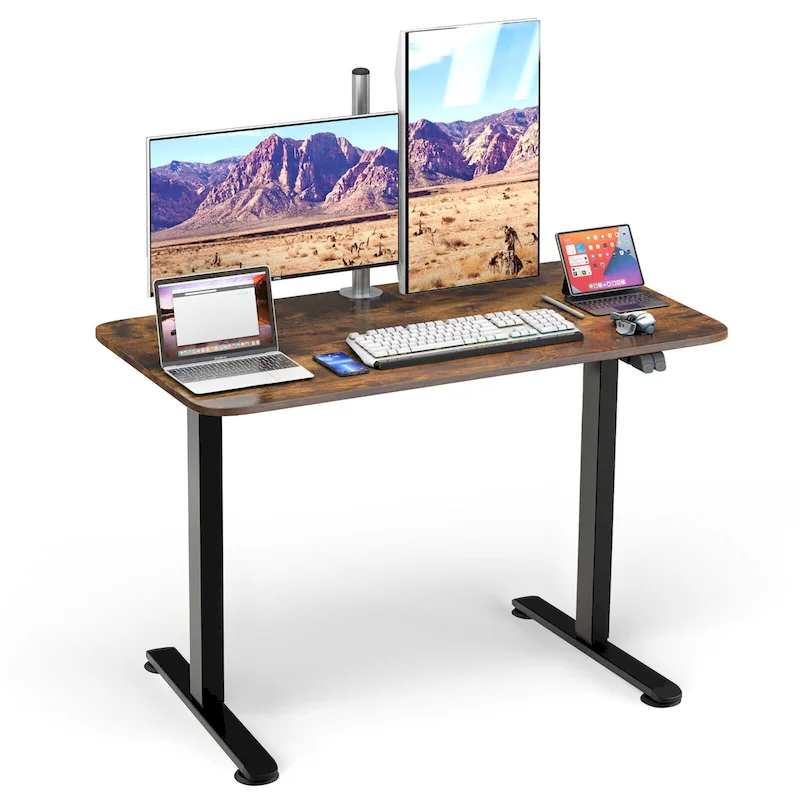 Electric Height-Adjustable Sit-Stand Desk, Brown/Black/Natural, Single User