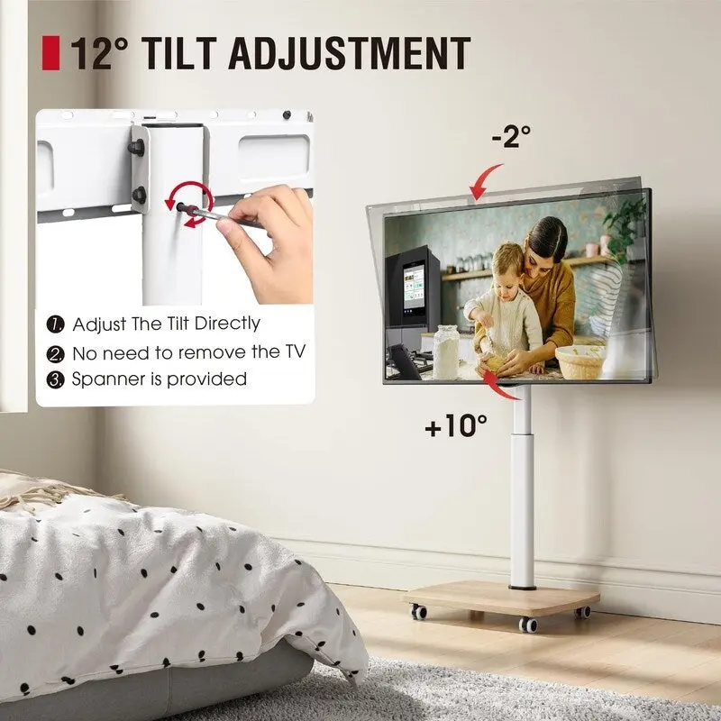 Black / Brown / White Rolling TV Stand with Height Adjustment & Swivel – Single