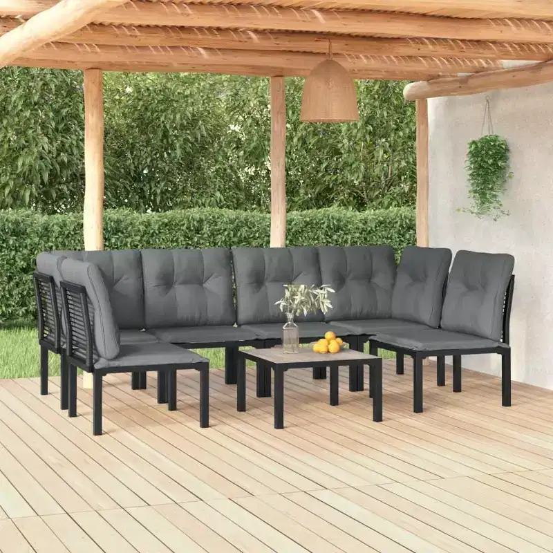 vidaXL Patio Lounge Set Sectional Sofa for Garden Black and Gray Poly Rattan