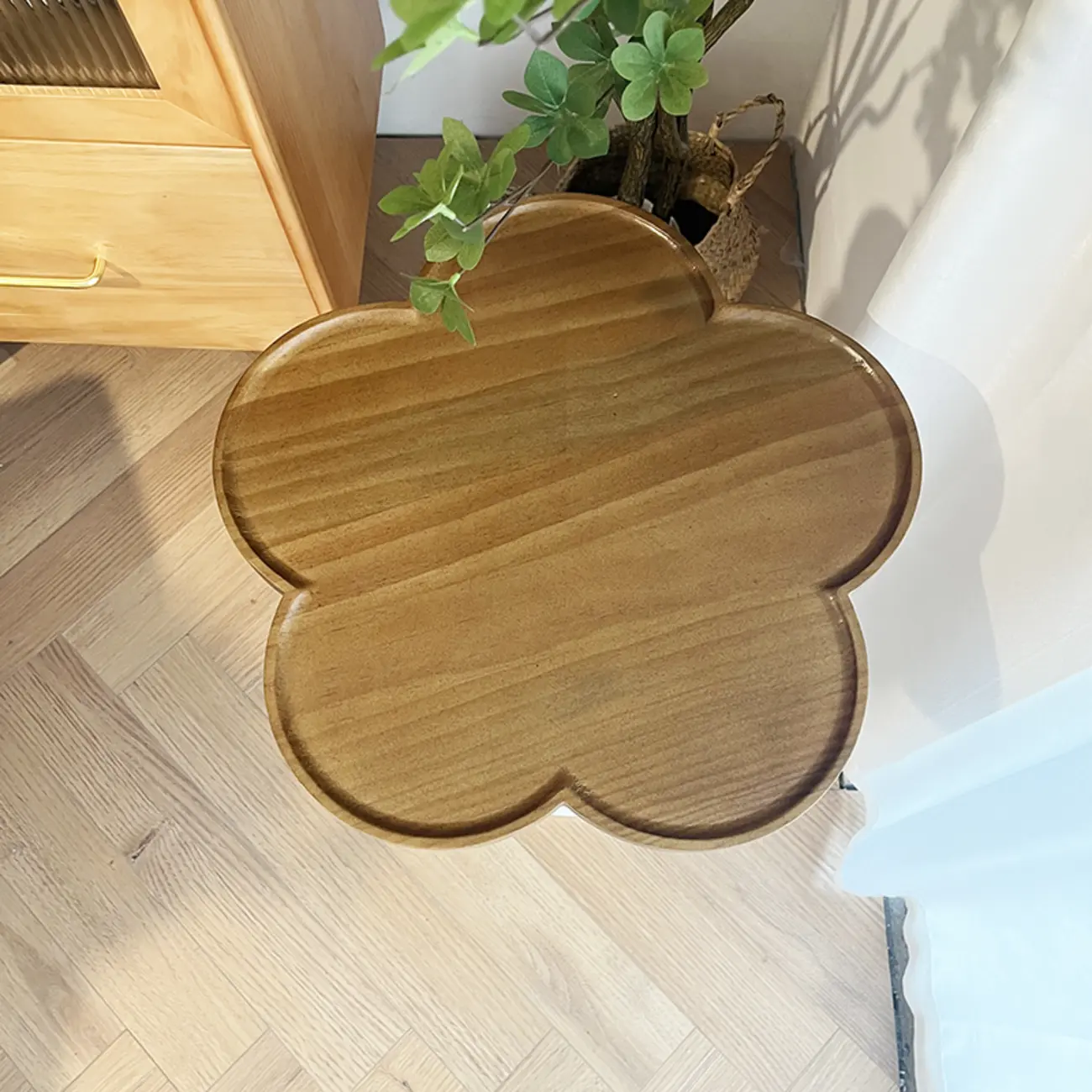 Classic Brown-White Wood Round Pedestal Chairside Table