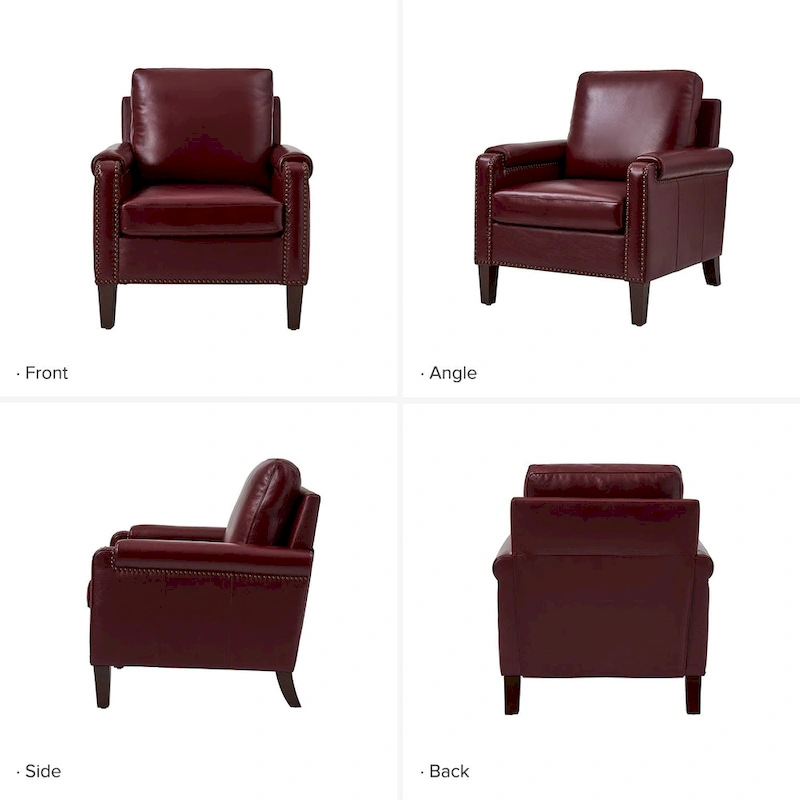 Kunz Transitional Genuine Leather Armchair with Removable Cushion and Nailhead Trims by HULALA HOME