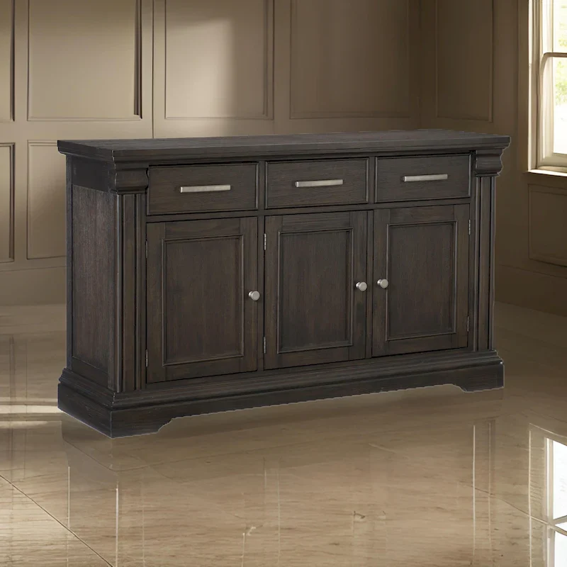 Ruth 60 Inch Sideboard Server Buffet, 3 Drawer 3 Cabinet, Rustic Brown Wood