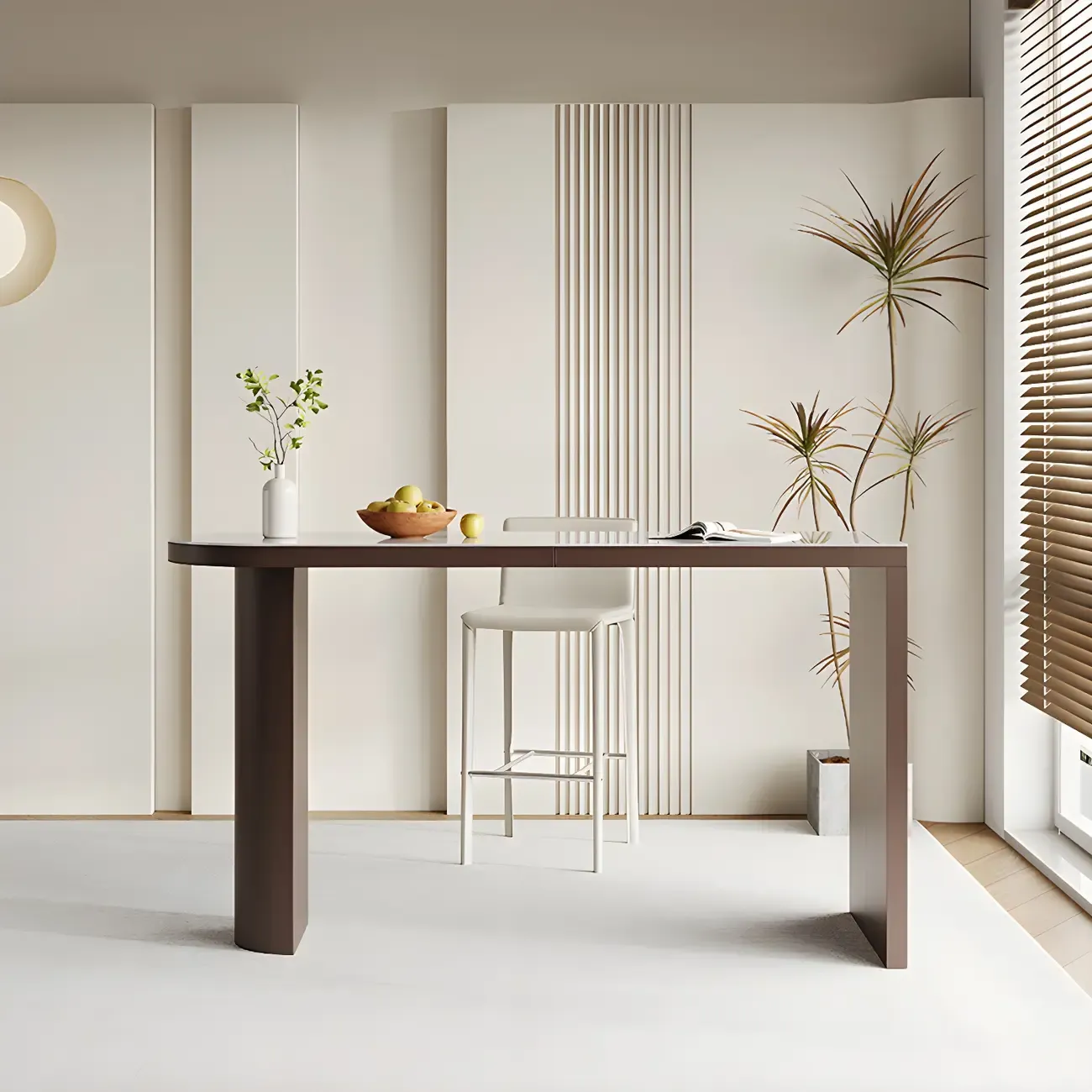 Modern White Stone Brown Wood Dual Pedestal Bar Tables