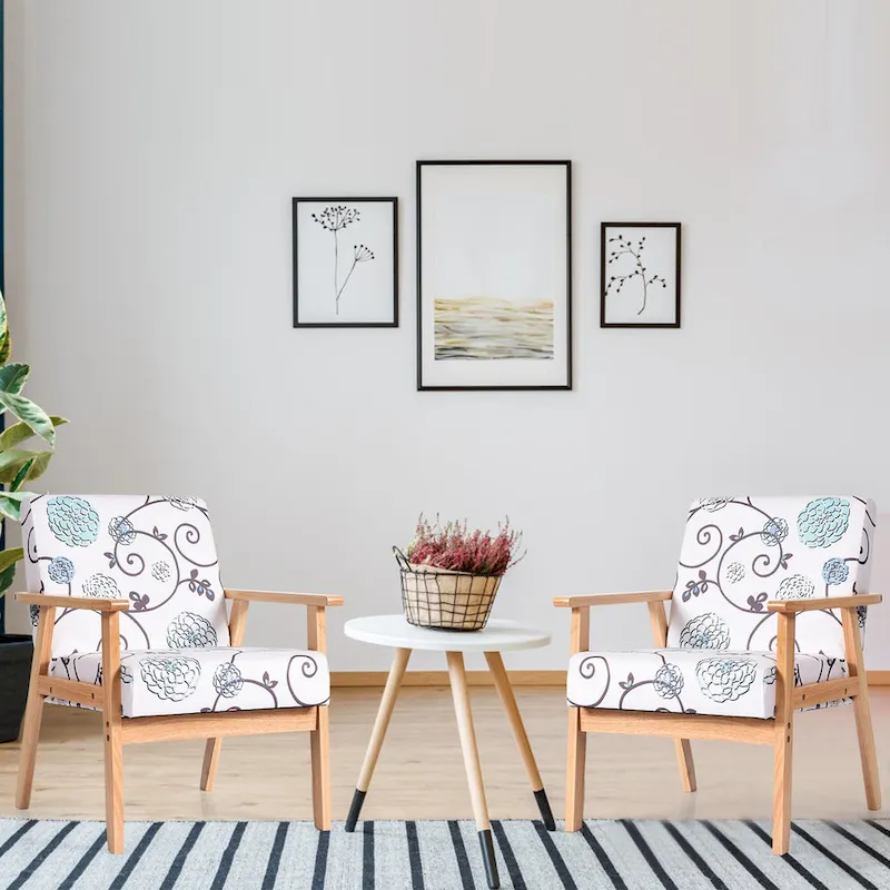 Gymax 2PCS Accent Armchair Upholstered Chair Home Office w/ Wooden - 25 x 26.5 x 32