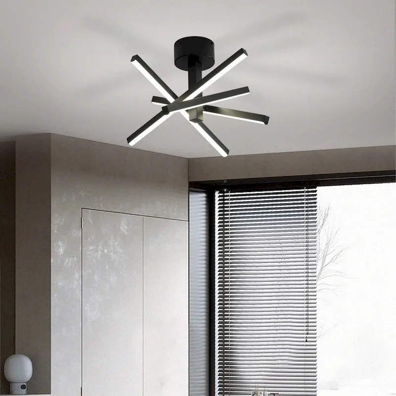 Oaks Aura LED Dimmable Semi-Flush Mount Ceiling Light, Modern Industrial Line Shape Design Kitchen Island Pendant Light