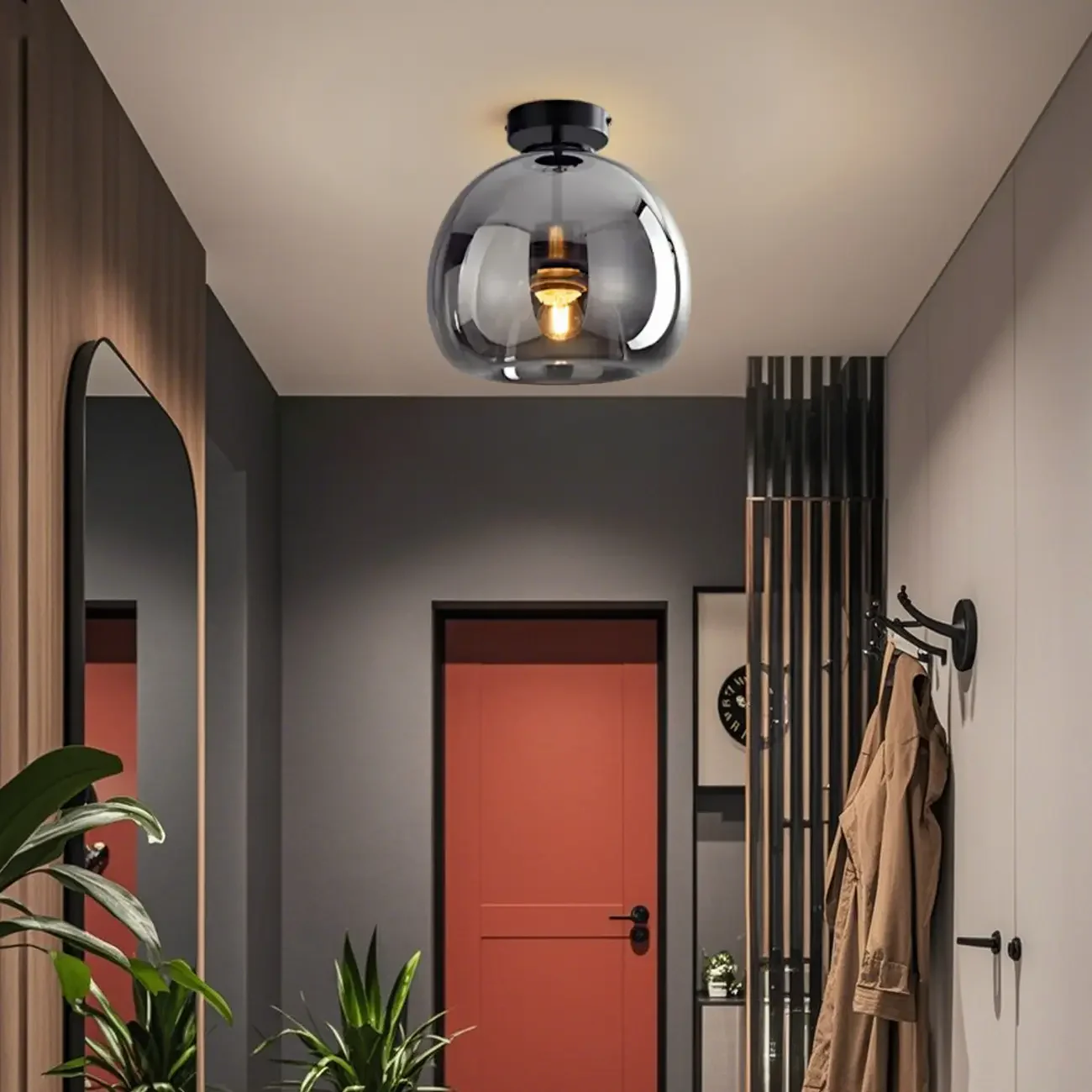Modern Mini Clear Smoke Glass Dome Semi Flush Ceiling Light