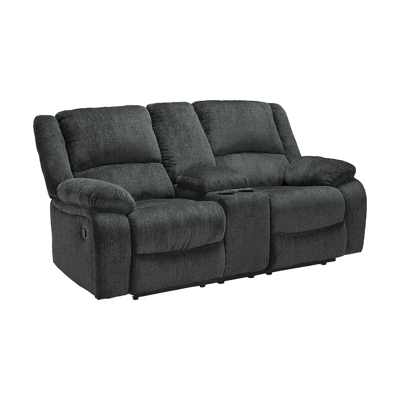 Draycoll Contemporary Double Reclining Loveseat w/Console, Slate - Medium