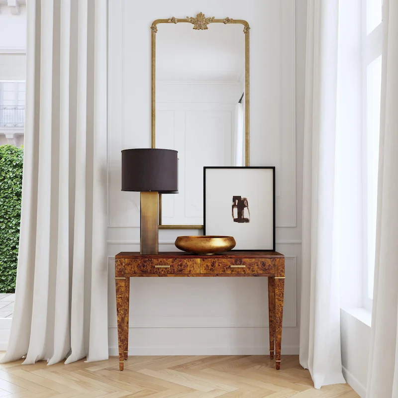 Kai 2 Drawer 46  Burl Wood Console Table