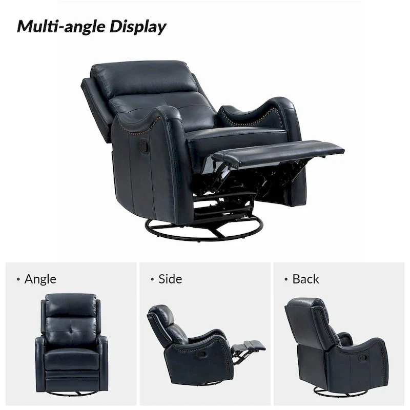 FrancoModern Genuine Leather Swivel Rocker Recliner with Nailhead Trims Sets of 2 by HULALA HOME