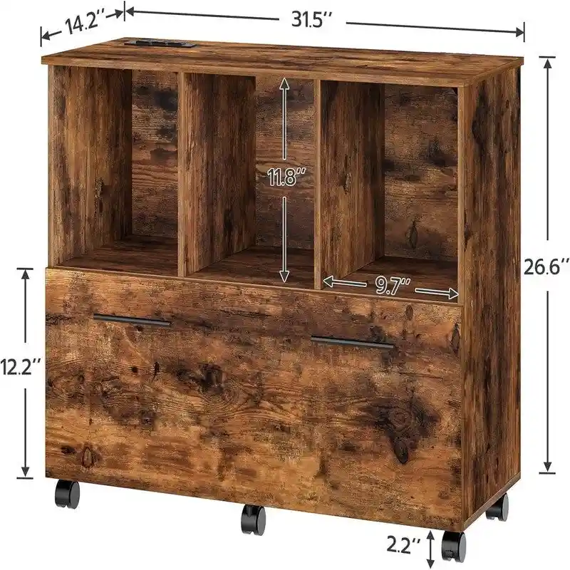 Mobile Lateral Filing Cabinet with Charging Station - 14.2D x 31.5W x 26.6H