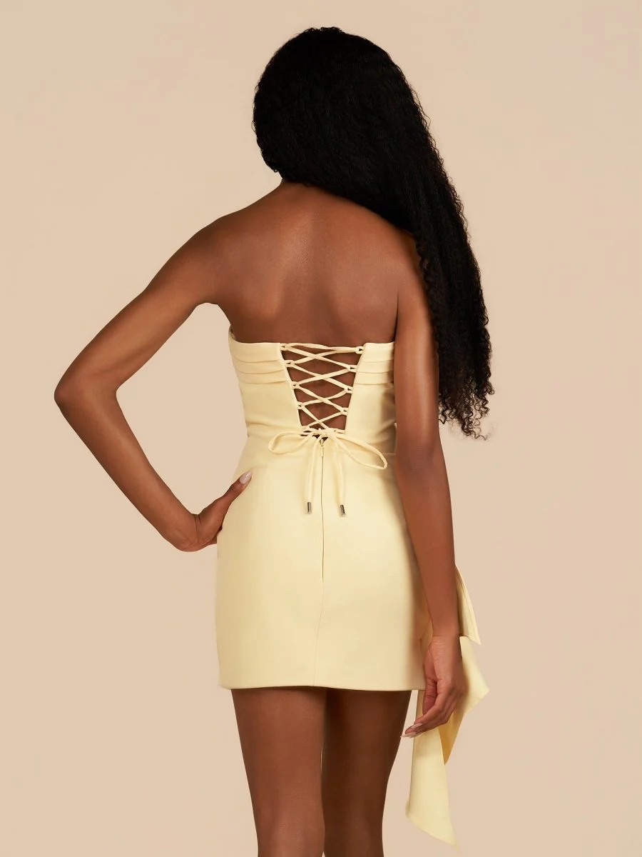 Yellow - Strapless Spandex Bodycon Homecoming & Cocktail Dress With Slit
