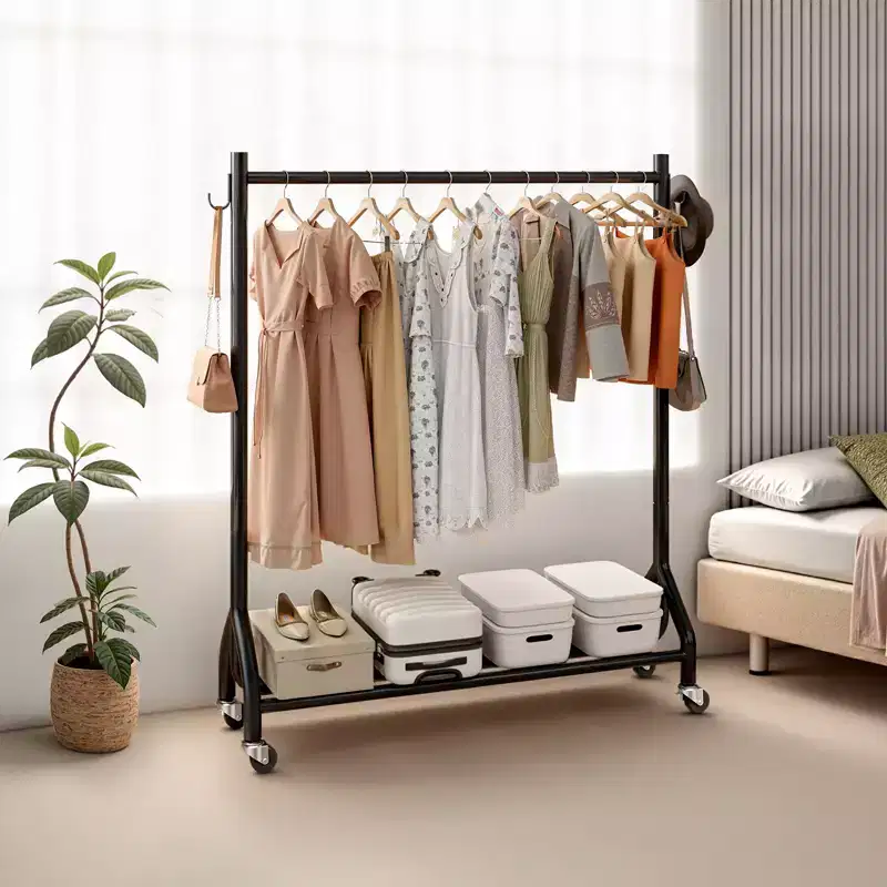 VEVOR Clothes Rack, Rolling Clothing Garment Rack with Hanging Rod and Side Hooks, 198 lbs Load Capacity, Black