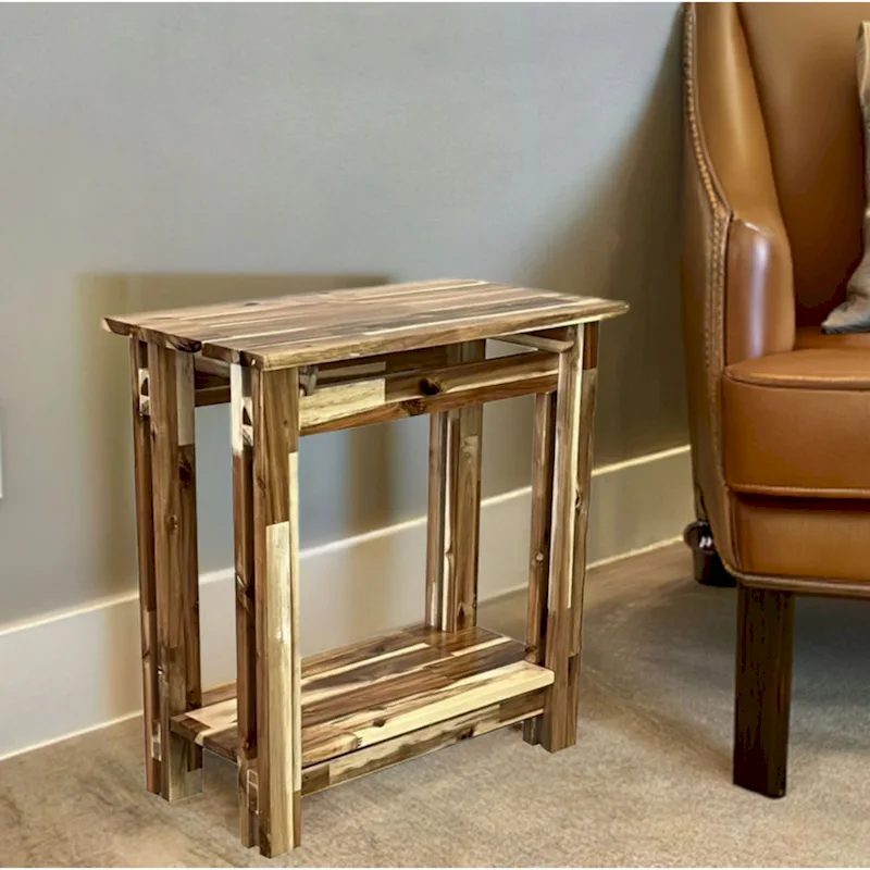 Acacia Wood Architectural Recliner Table with Shelf