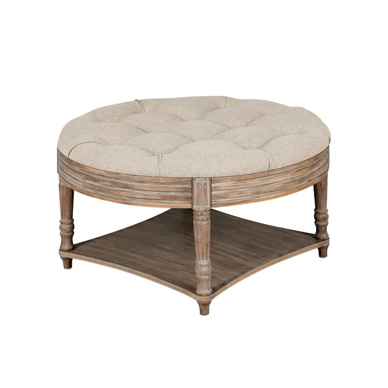 2 Tier Button Tufted Ottoman Round Coffee Table