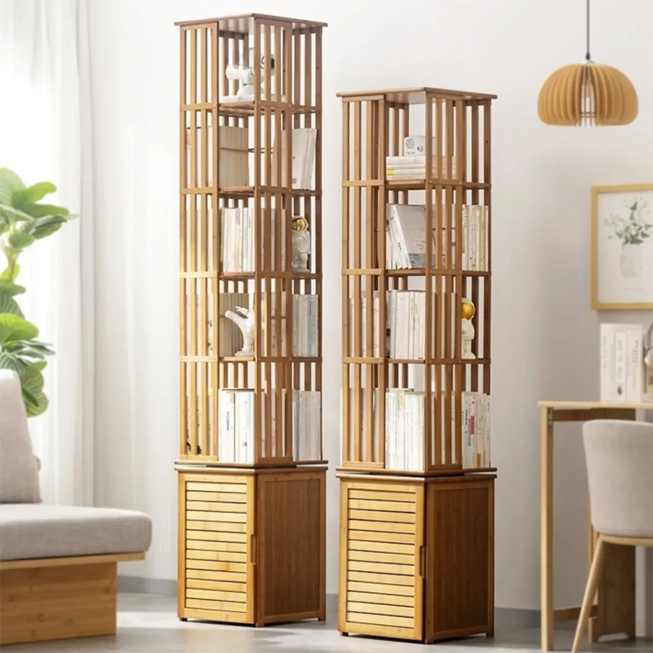 Brown Square Wooden Narrow Storage Corner Bookcase