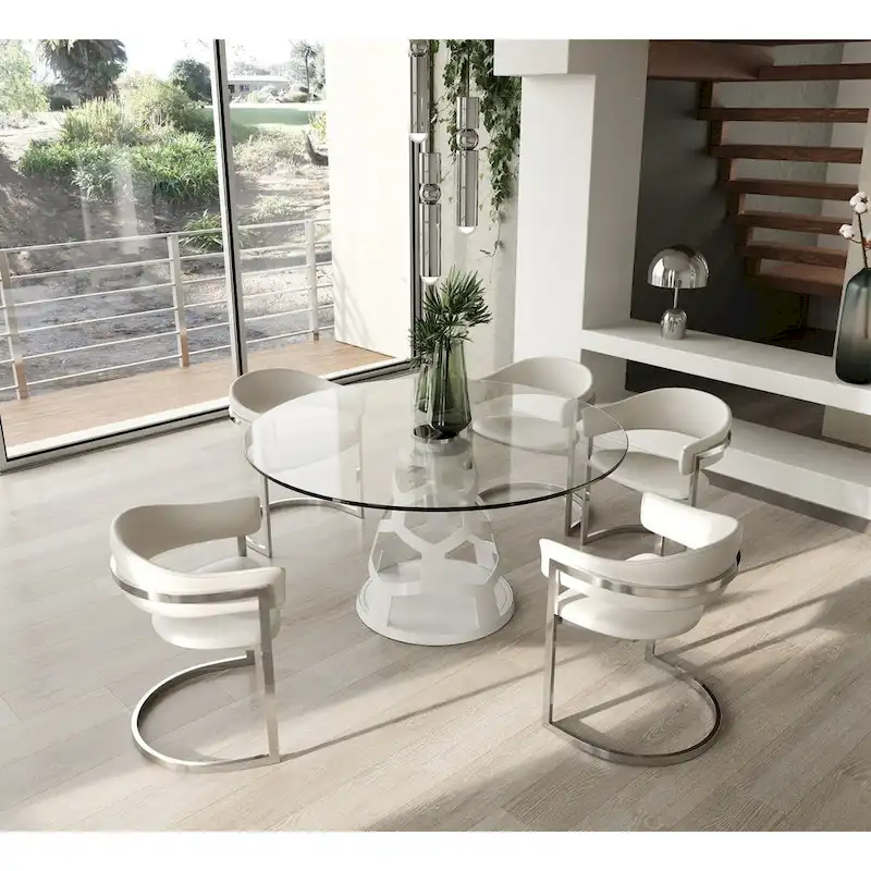Modrest Lilly Modern 12mm Round Glass & White Dining Table