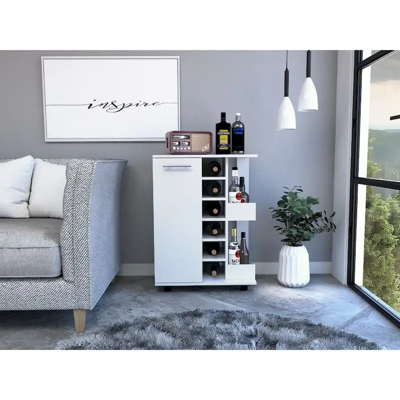 FM Furniture Tennessee Bar Cart, One Cabinet With Division,Black - N/A