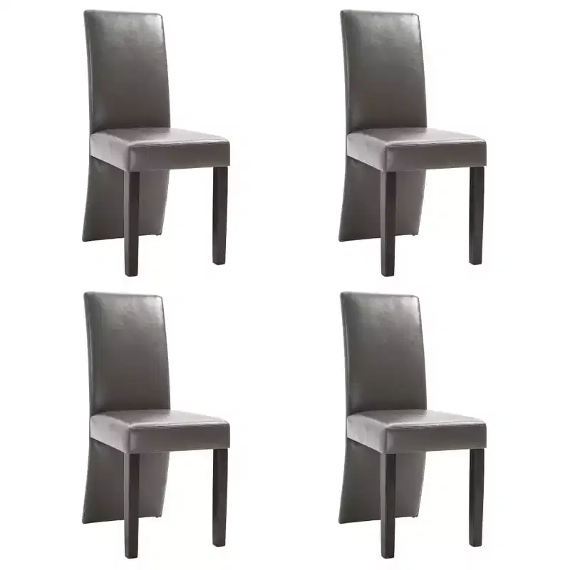 vidaXL Dining Chair Set of 4 Gray Faux Leather and Wood Medium