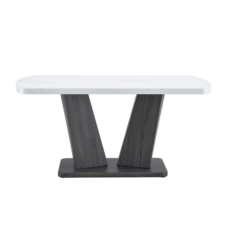 Merax Modern Dining Table with V-Shape MDF Base/ Linen Tufted Dining Room Chairs Set of 6