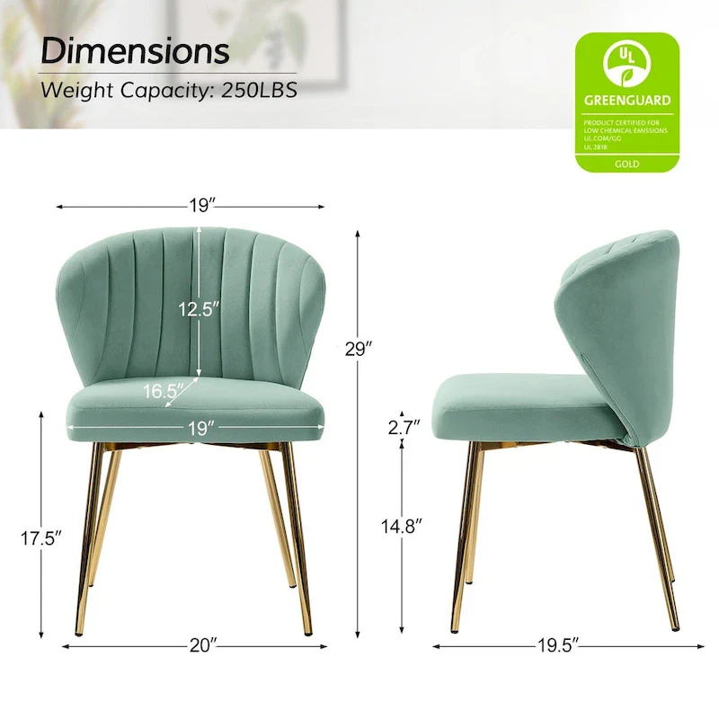 Velvet Upholstered Tufted Back Dining Chair with Metal Legs